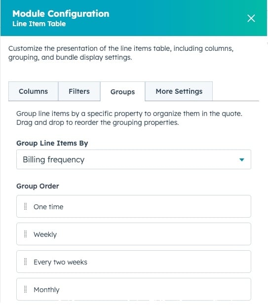 Line item groups