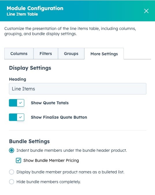 Line item more settings