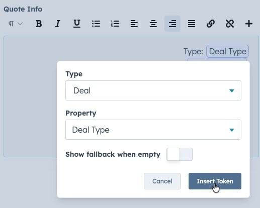 Quote Info Insert Token