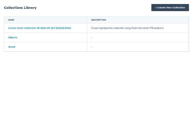 the Collections list with the create button highlighted