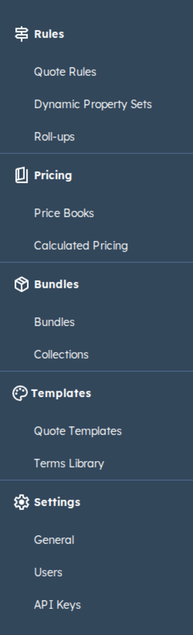 Quotivity Studio with the left sidebar expanded, each of the five sections labeled