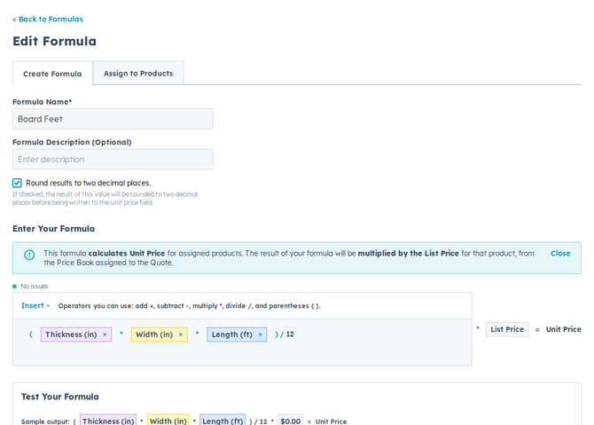 the formula editor with Insert Function, Insert Property, and the expression field