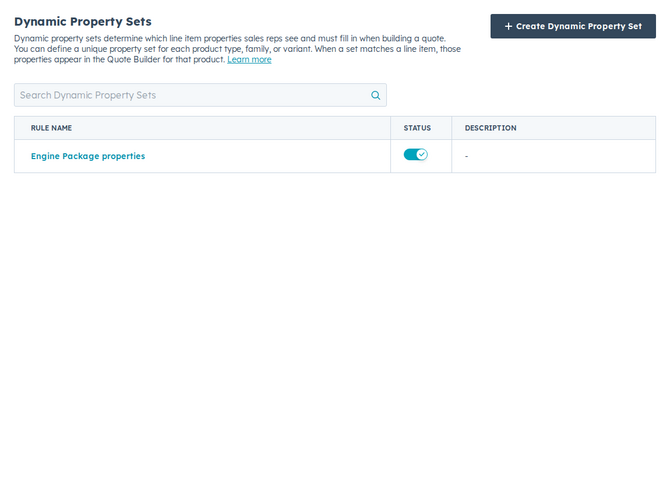 the Dynamic Property Sets list with the Create Dynamic Property Set button highlighted