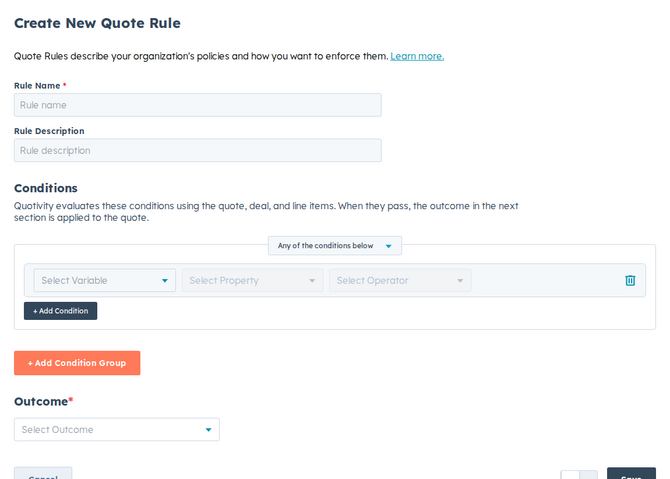 the rule editor with the Block outcome selected and the message field filled in