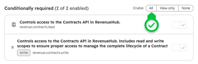 Conditionally required contract permissions with All selected