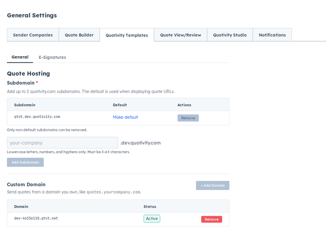 the Custom Domain settings with the domain field and the DNS records to add