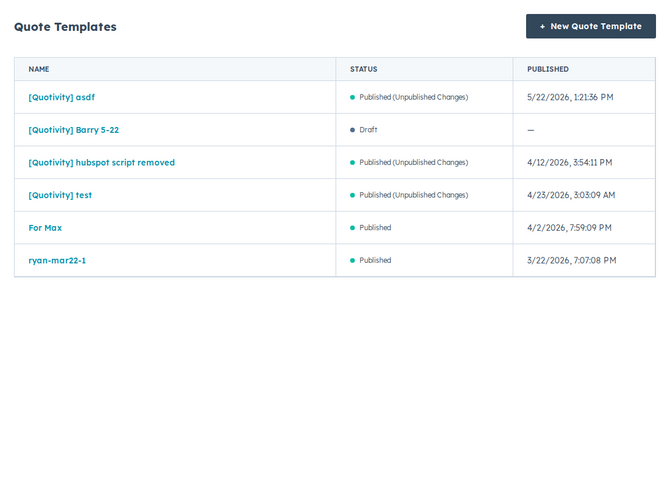 the Quote Templates list with the create button highlighted